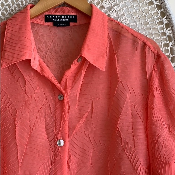 💛4 for $25 - Boho leaf textured button down sheer blouse. L/XL - Picture 3 of 8